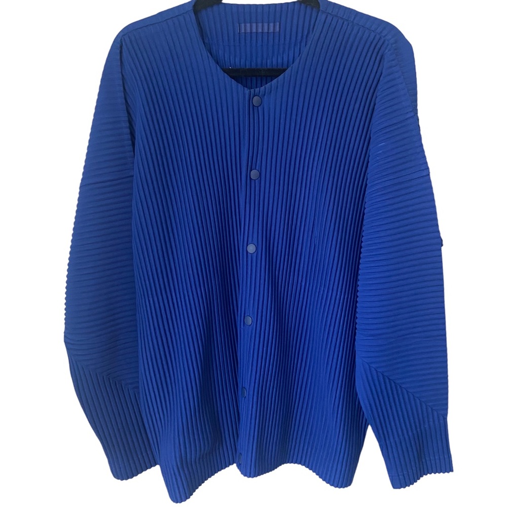 Homme Plisse Issey Miyake Blue Cotton Surface Pleated Cardigan Jacket size 4 - Picture 4 of 13